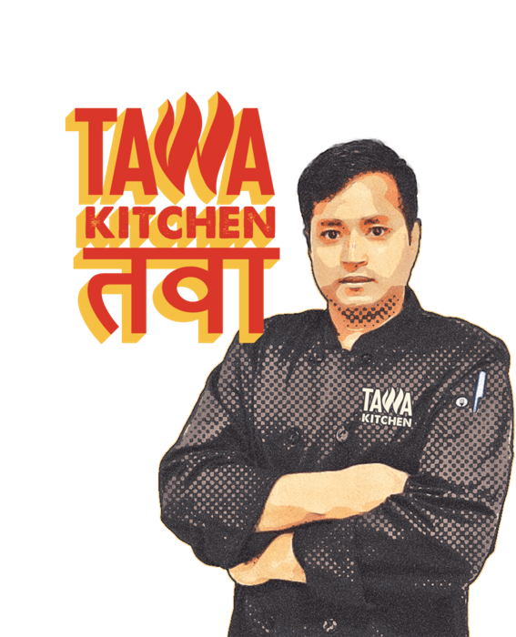 Chef AK Singh with the Tawa Kitchen logo