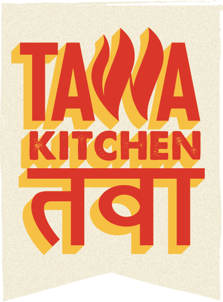 Tawa Kitchen logo with flames and the Hindi word tawa